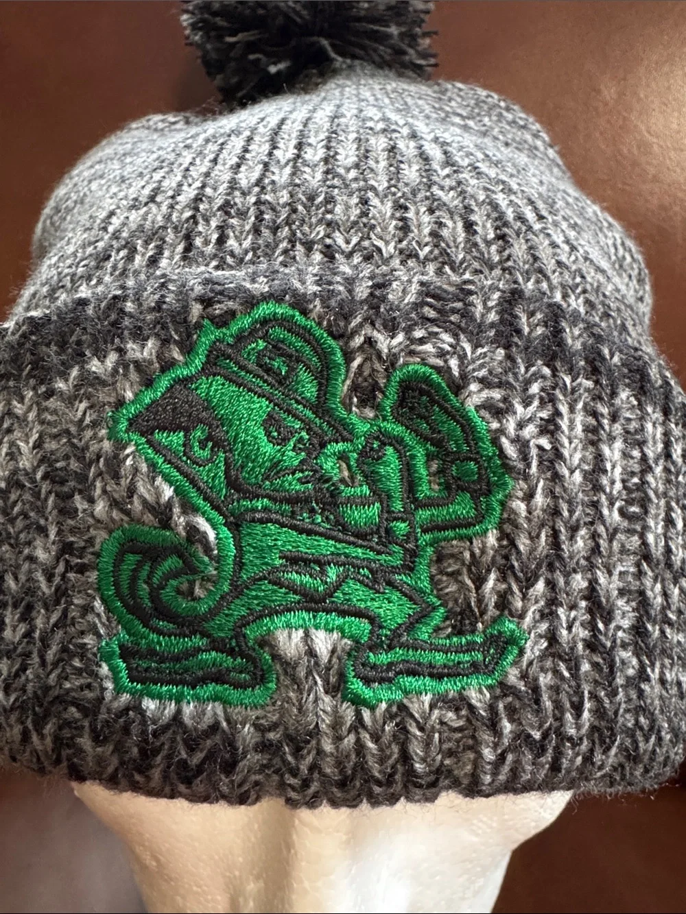 NWT Notre Fighting Irish NCAA Adult Beanie Hat Cuffed Embroidered Pom Pom Gray